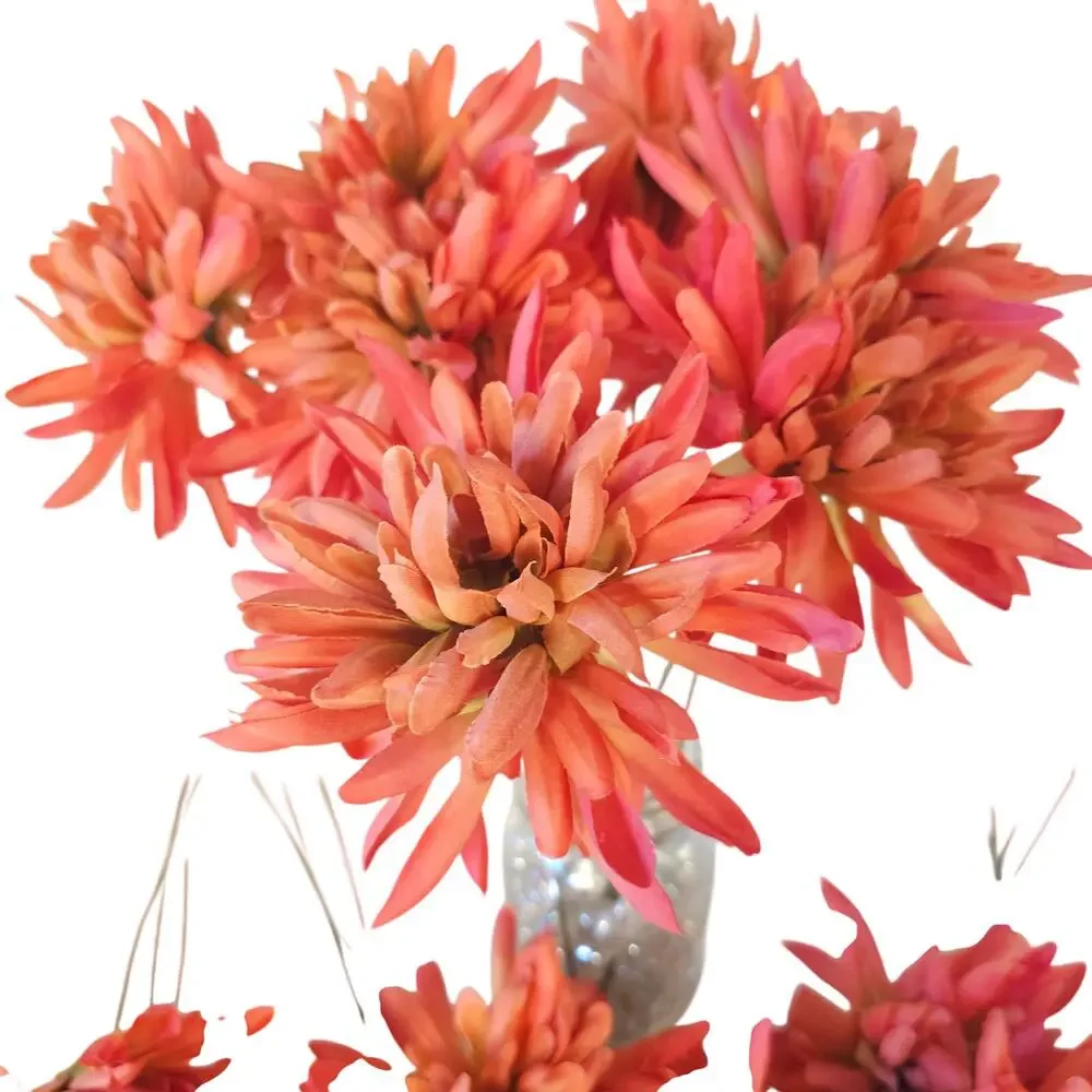 25 Orange Pink Coral Artificial Spider Mum Chrysanthemum Flower Stems Fall